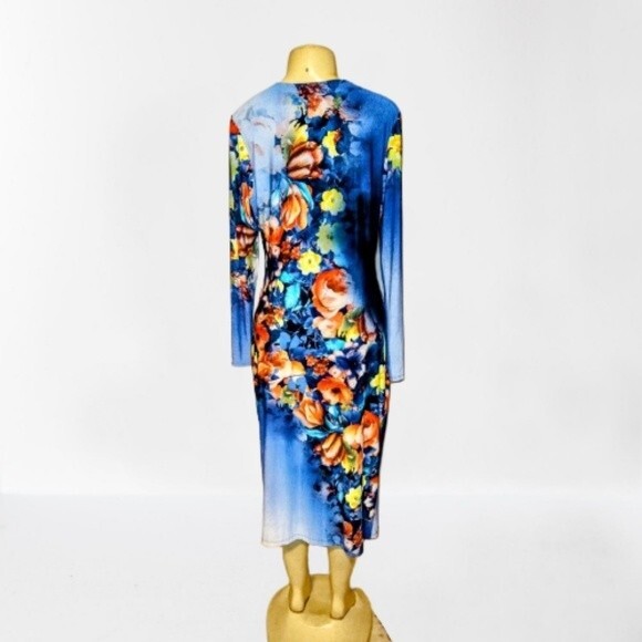 Floral Sweet Blue Bodycon Dress 1X - Picture 3 of 6